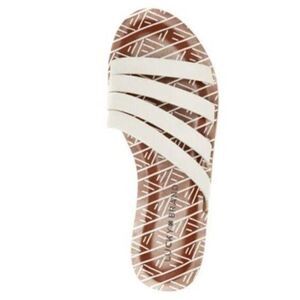 Lucky Brand Women's White Brown Anika Leather Flat Slide Sandals Size 7.5M